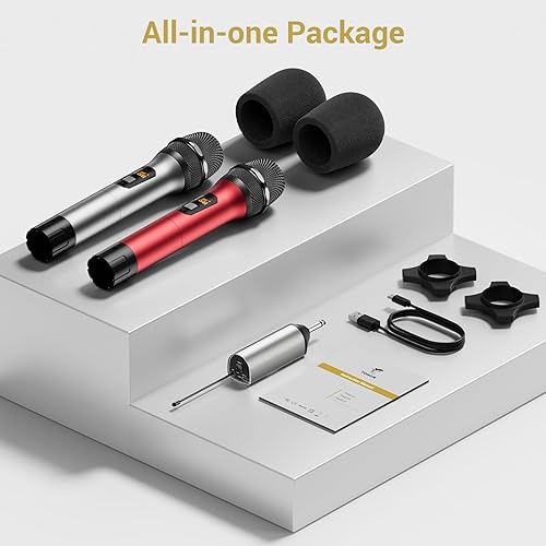 Miniatura 8 de TONOR Micrófonos inalámbricos, micrófono inalámbrico con receptor recargable, rango de 200 pies, UHF, microfonos dinámicos de mano Inalambricos