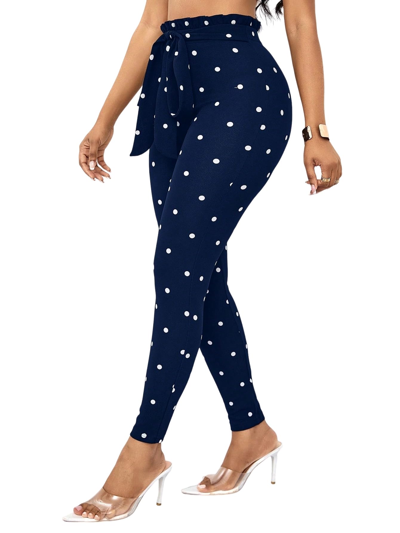 Urchics Womens Casual Pants Womens Polka Dot Stretch Sports Leggings
