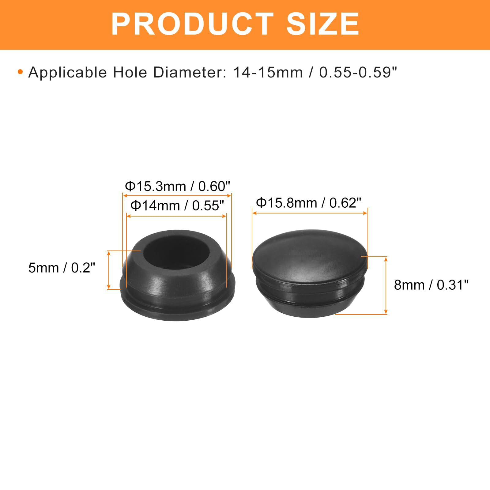 TA-VIGOR 15Pcs Silicone Snap in Locking Hole Plugs, Rubber Panel Seal Cover Flush Type Panel Round for 14-15mm Hole - Image 2