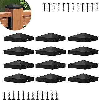 12 Pcs 4“x 4“(Actual 3.5" x 3.5") Aluminum Pyramid Fence Post Caps,Black Matte Post Covers Fit 4x4 Nominal Wood Post for Fence Wood Post of Decks or Corridors