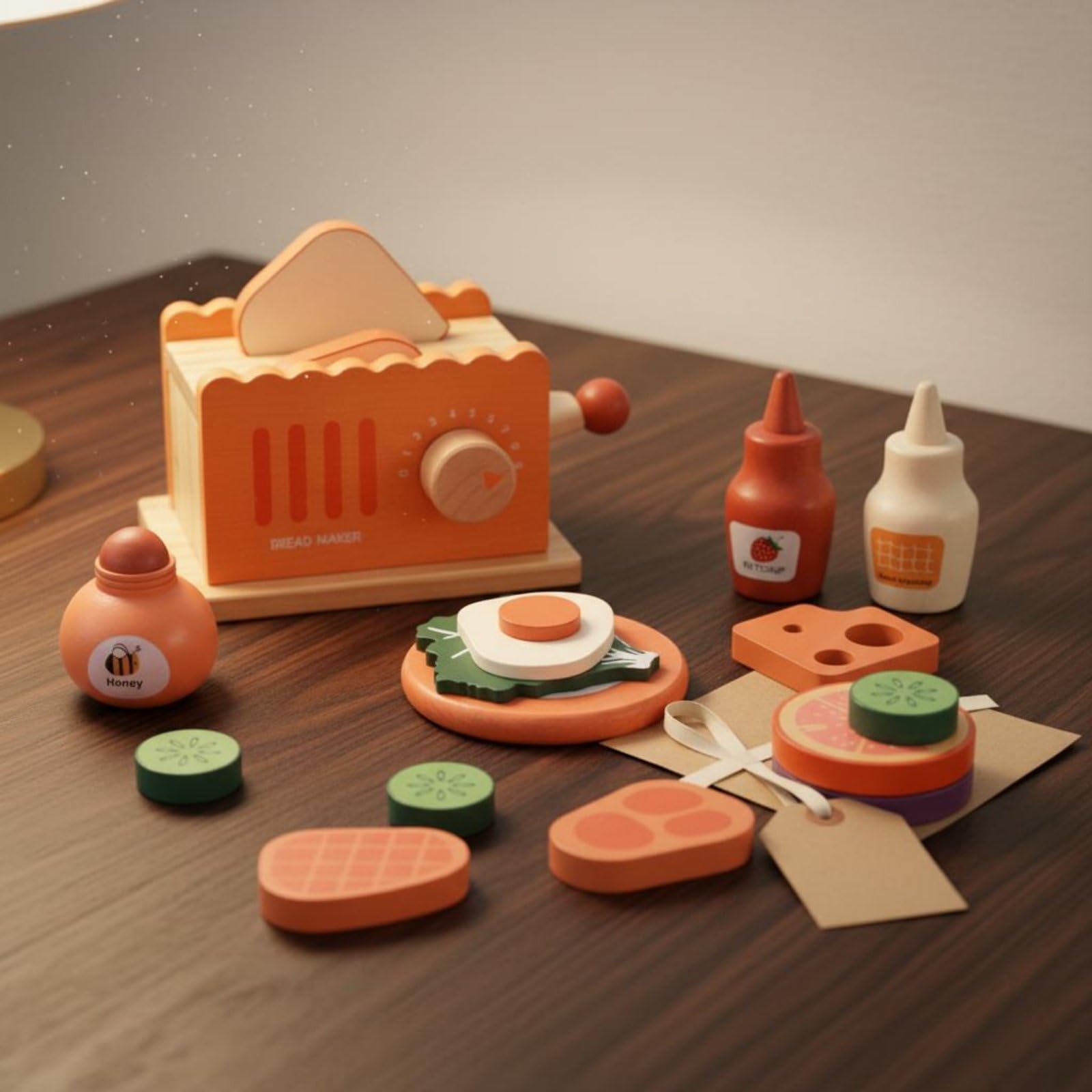Amagogo Cucina Giocattolo Bambini Set Colazione Finta Tostapane Pane Ingredienti Cibo Gioco Legno Educativo Manuale Interattivo Leva Girevole Adatto per Gioco di Ruolo Apprendimento Casa Cameretta