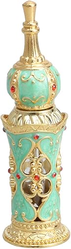 ONDIAN CHUNCIN - Refillable Perfume Bottles Vintage Middle Eastern Style Glass Empty Essential Oil Bottle Wedding Gifts 12ML (Gold and Green)
