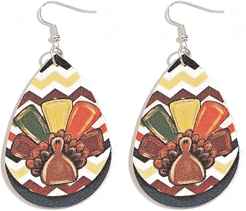 Caiyao Lindos aretes de madera de pavo de dibujos animados de Acción de Gracias para mujeres y niñas, ligeros aretes de Acción de Gracias, resina