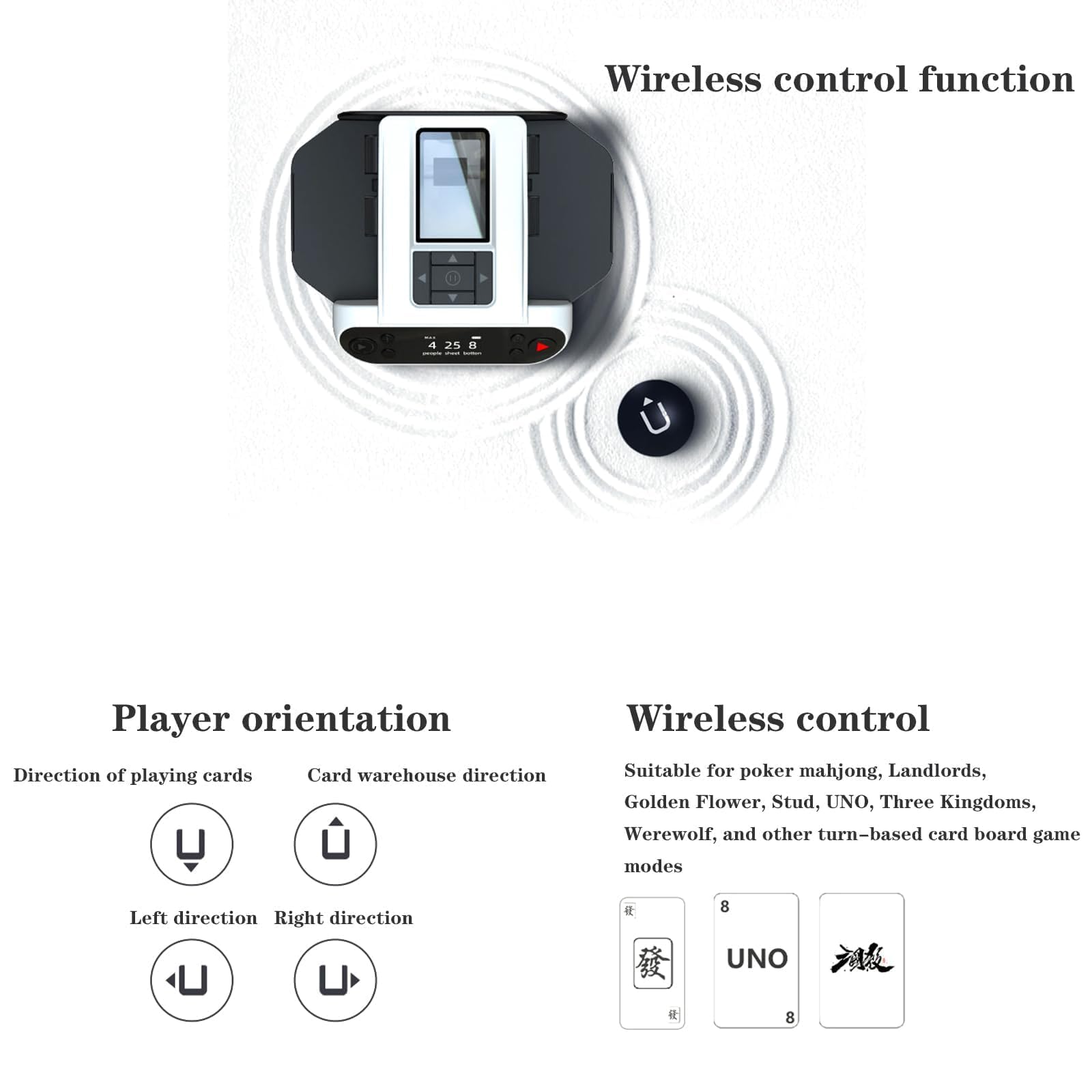 Distributeur de cartes automatique pour 1 à 8 joueurs, rotation à 360° avec 4 télécommandes sans fil, sans mélange, idéal pour les jeux UNO et Blackjack
