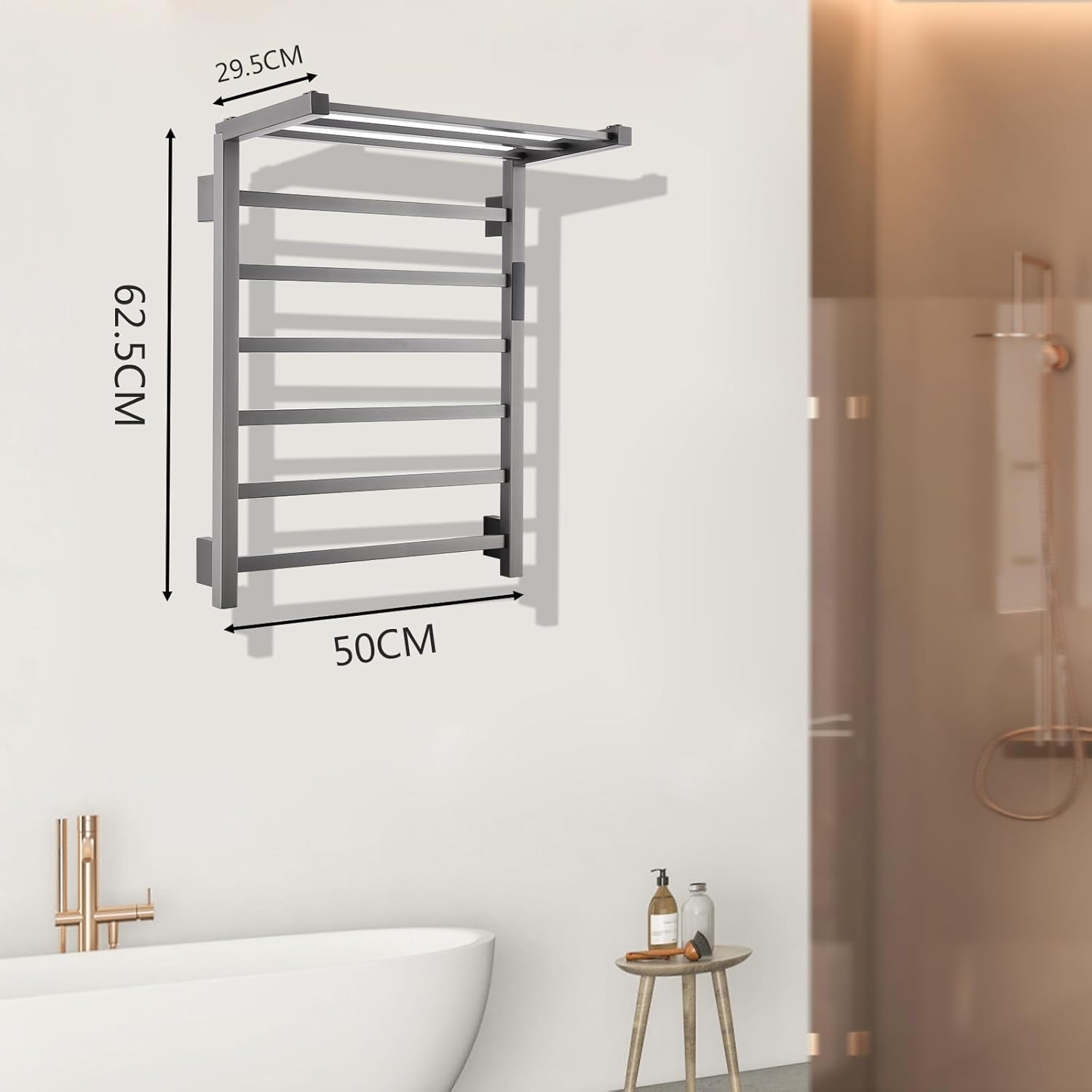 Electric Towel Warmer, LED Display Towel Warmer WiFi Control Towel Heater Wall Mounted Heated Towel Rack Thermostatic Towel Warmers for Bathroom Foldable 45-70℃ 1-24H, Gray