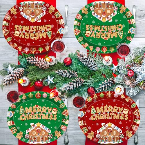 QZYL 50 Pcs Christmas Oval Paper Plates, 12.2"x 10.2" Party Dinnerware Gingerbread Plates, Disposable Plates Colorful Christmas Party Decorations, Xmas Tableware for Holiday Dinner Gatherings Decor – Image 5