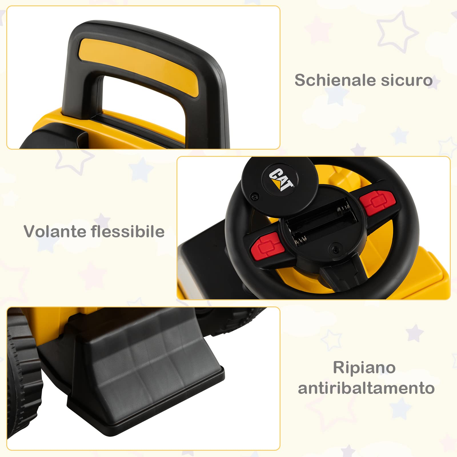 COSTWAY Escavatore Giocattolo Cavalcabile, Ruspa per Bambini con Benna da Scavo Girevole, Clacson e Spazio di Archiviazione Nascosto, Regalo per Bambini 1-3 Anni, Giallo