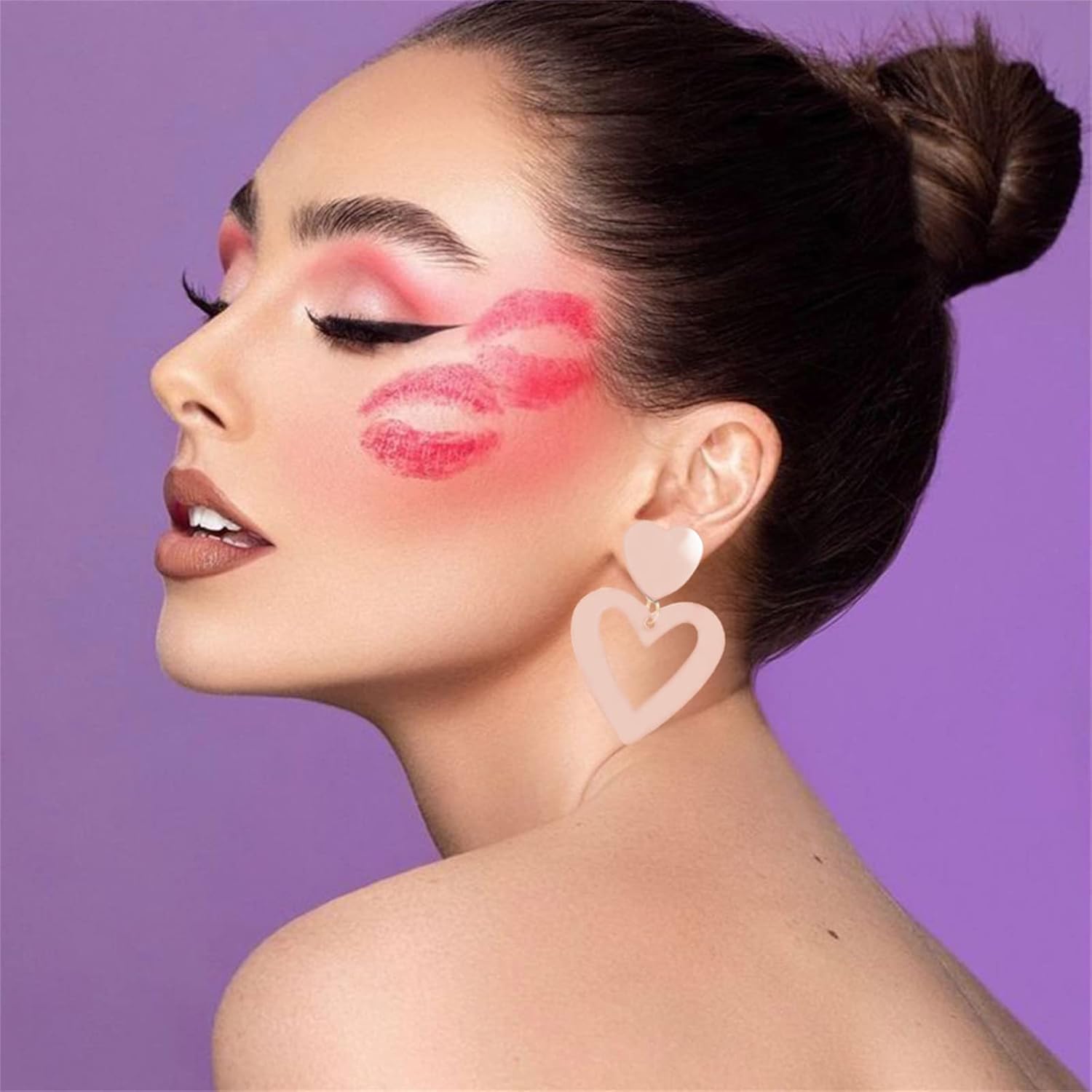 Handmade Heart Earrings for Women Girls Trendy Dainty Red Pink Double Heart Earrings Love Heart Dangle Drop Statement Earrings Valentine's Day Mother's Day Jewelry Gifts - Image 2