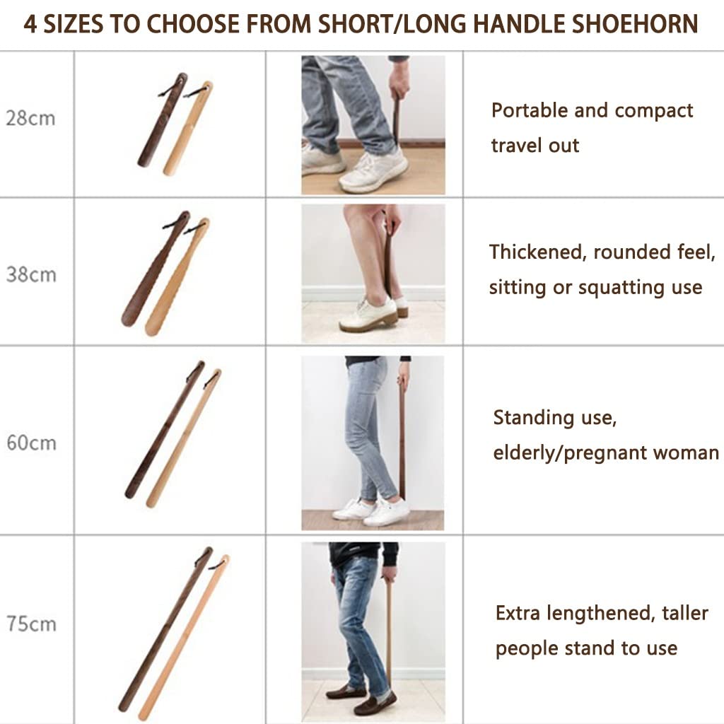 Cuerno de Zapato Calzador para mujeres mayores, calzador japonés de haya/nogal natural, ayudante de zapatos de mango corto/largo perezoso para el hogar con cordón, opciones de regalo para eventos