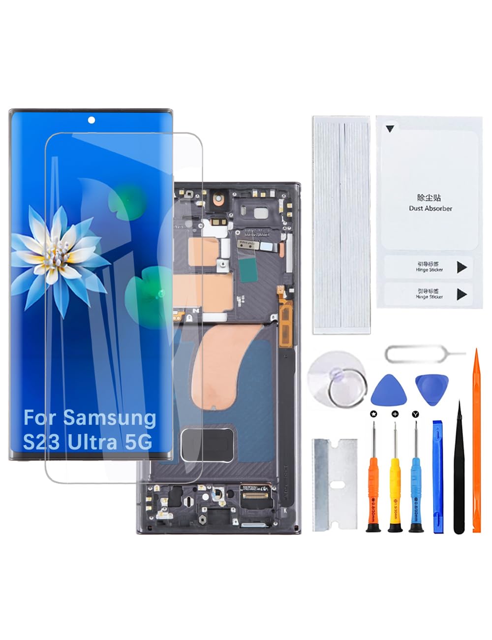 Display Screen for Samsung Galaxy S23 Ultra 5G TFT S918U S918U1 S918W LCD Screen Replacement Assembly Kit(Black with Frame,Without Fingerprint,Not Curved Screen,US Version)