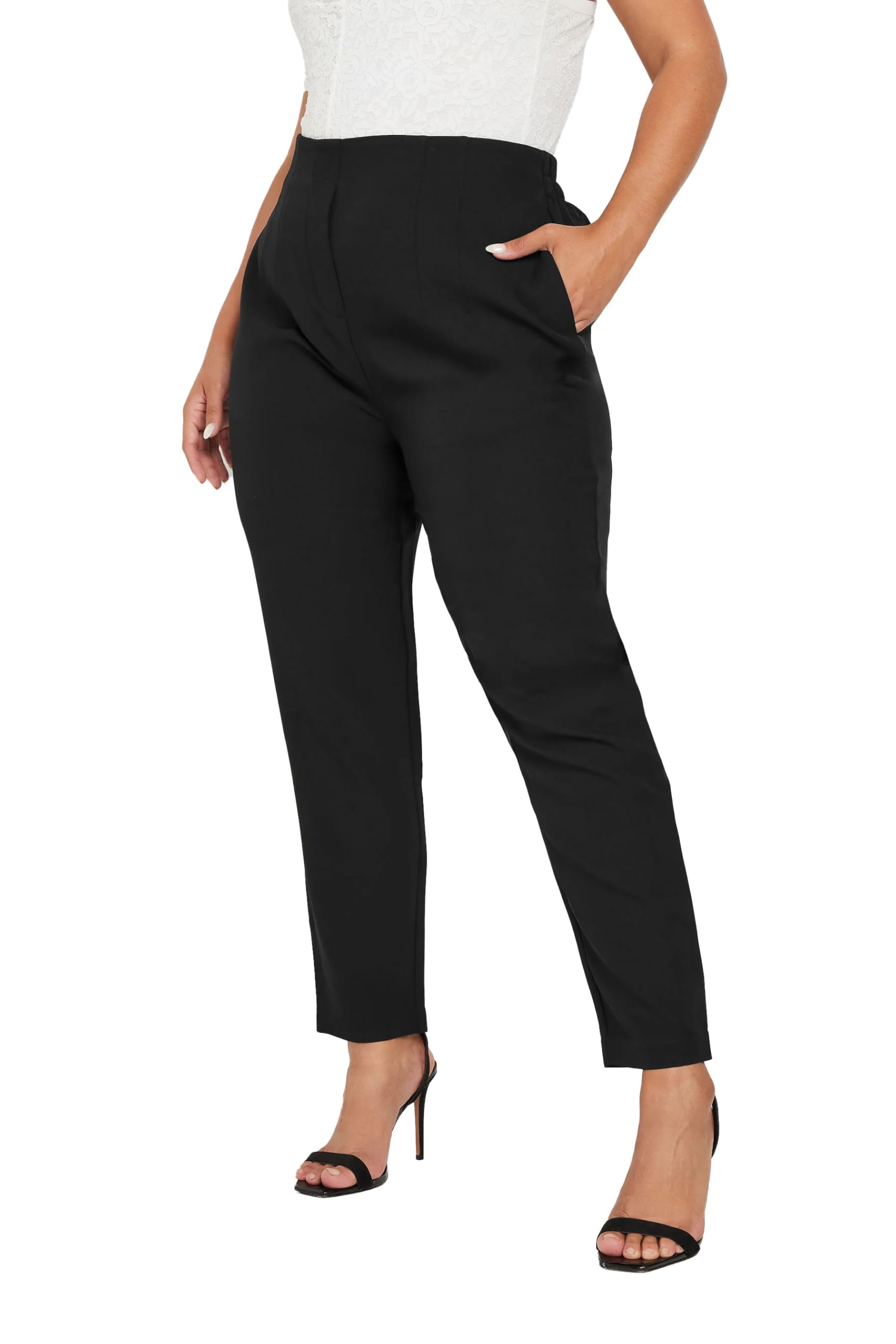 Yours Women's Black High Waist Tapered Trousers In | Size: 22-24