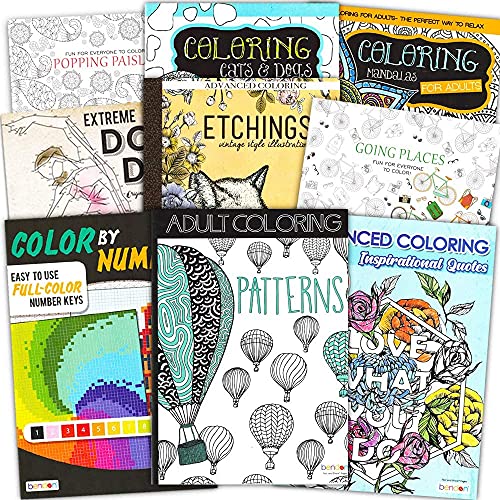 Livre de coloriage pour adultes : coffret cadeau de 8 livres de luxe