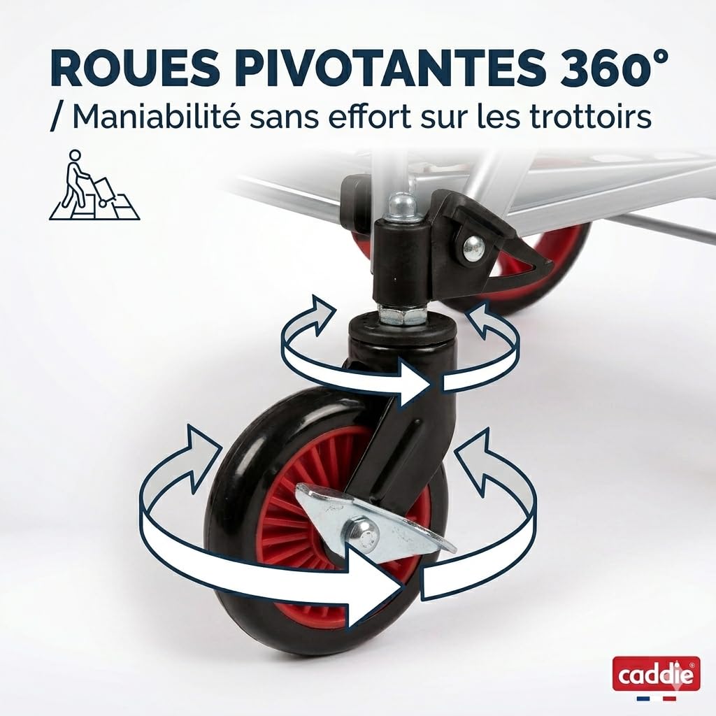 Caddie Chariot de Course Pliable 45L | Poussette de Marché Haute Capacité (Max 25kg) avec Doublure Amovible Imperméable | Cabas à 4 roulettes Pivotantes 360° et Poignée Ergonomique Confort