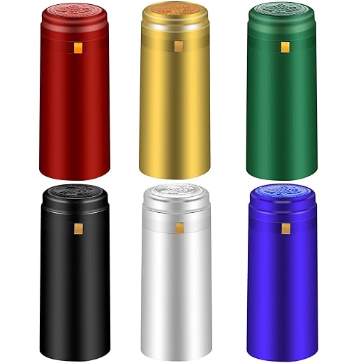 PVC Heat Shrink Capsules - 6 Colors 120 Count Wine Caps Shrink Wrap Sleeves Clear Bottle Capsules for Professional, Wine Making Cellars and Home Use