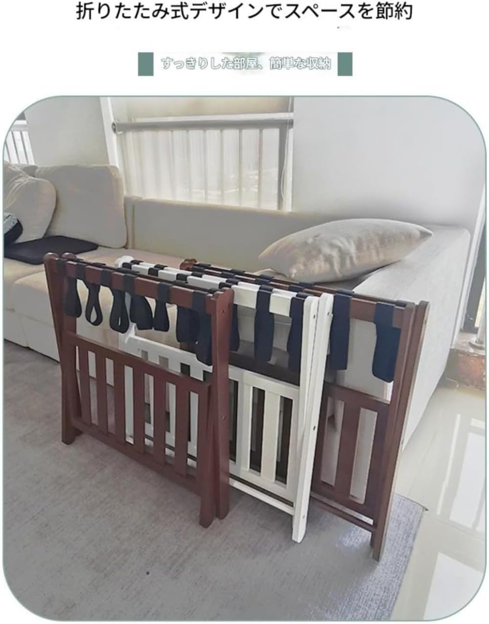 [PVTK] 2 层折叠式竹制行李架は、带鞋收纳機能で行李と靴を一括整理。防水処理で汚れに強く、结实な竹材で耐用性に優れ。时尚小巧な