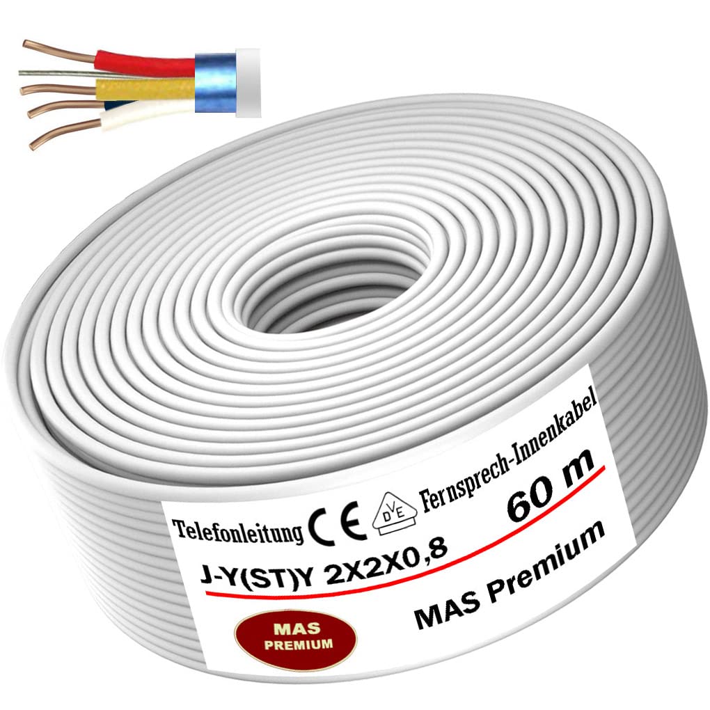 MAS Premium Cable de telecomunicación J-Y(ST) Y 2 x 2 x 0,8 m, de 5 a 250 m, línea telefónica (60 m)