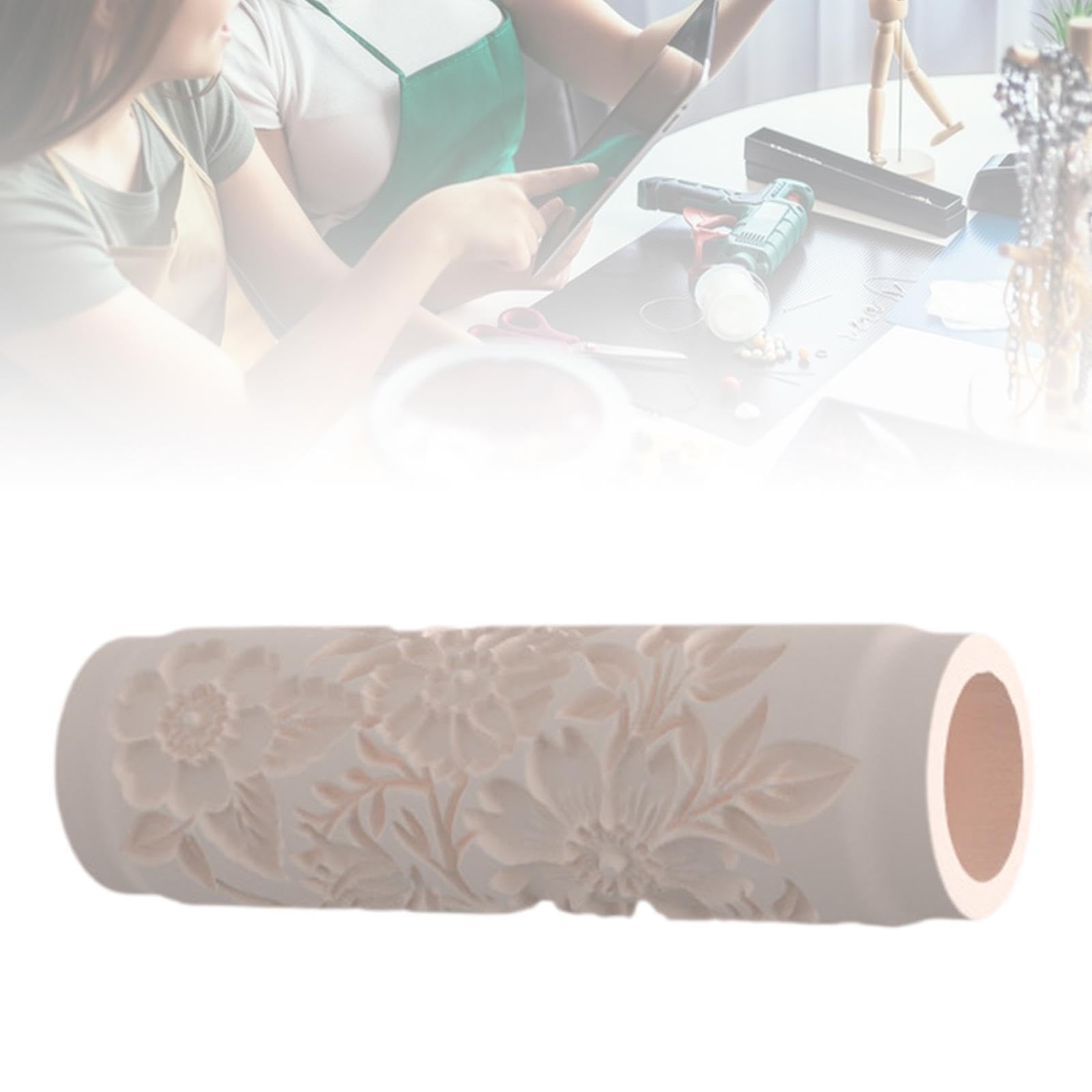 Rodillo de Textura con Motivo de Flor para Arcilla Y Barro Herramienta de Cerámica Ligera con Mango Ergonómico para Facilitar La de Diseños E