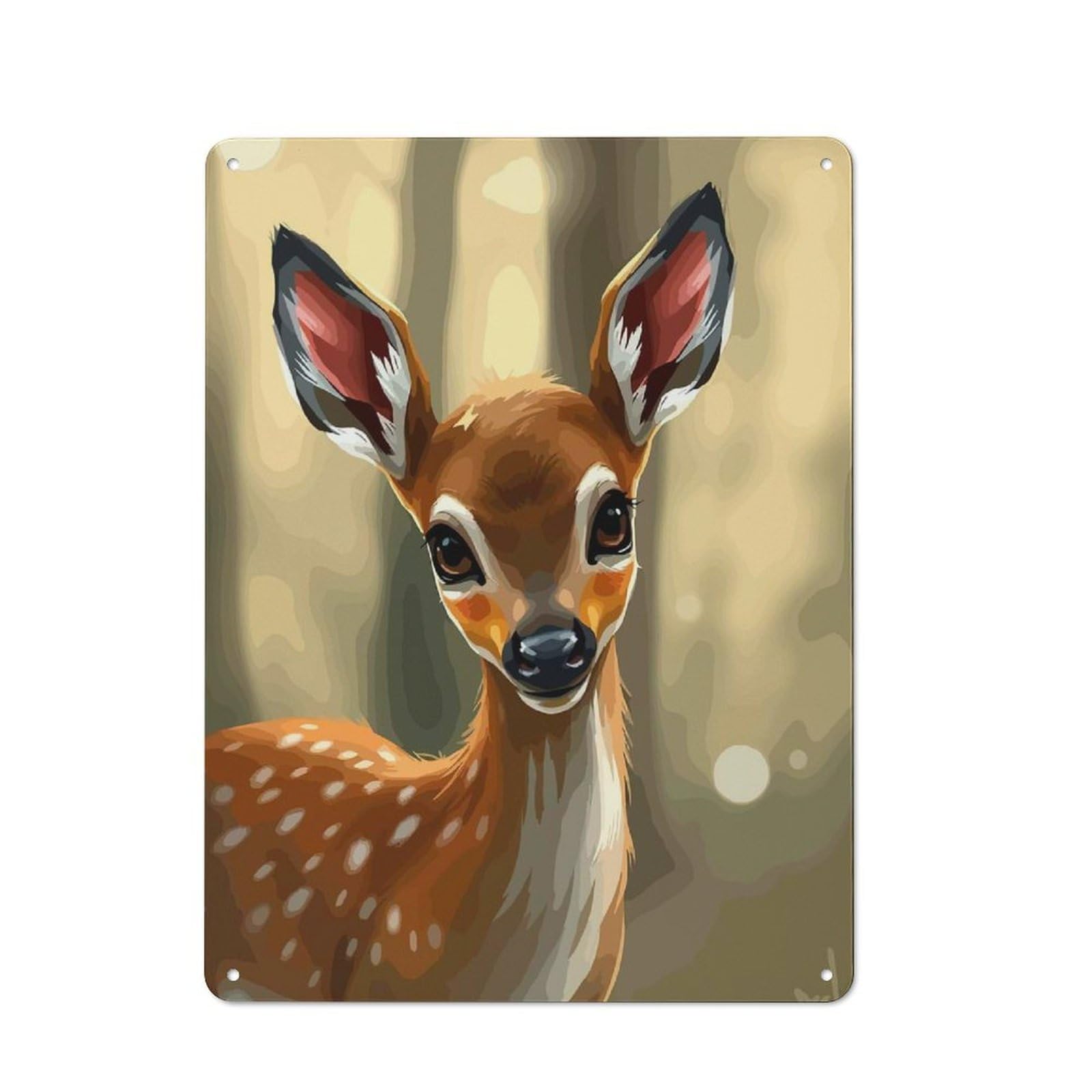 Junmoney Cute Fawn Portrait In Forest Retro Tin Sign 40X30cm Featuring For Home Bar Wall, For Collectors Decorating Home Bars And Entertaining Spaces