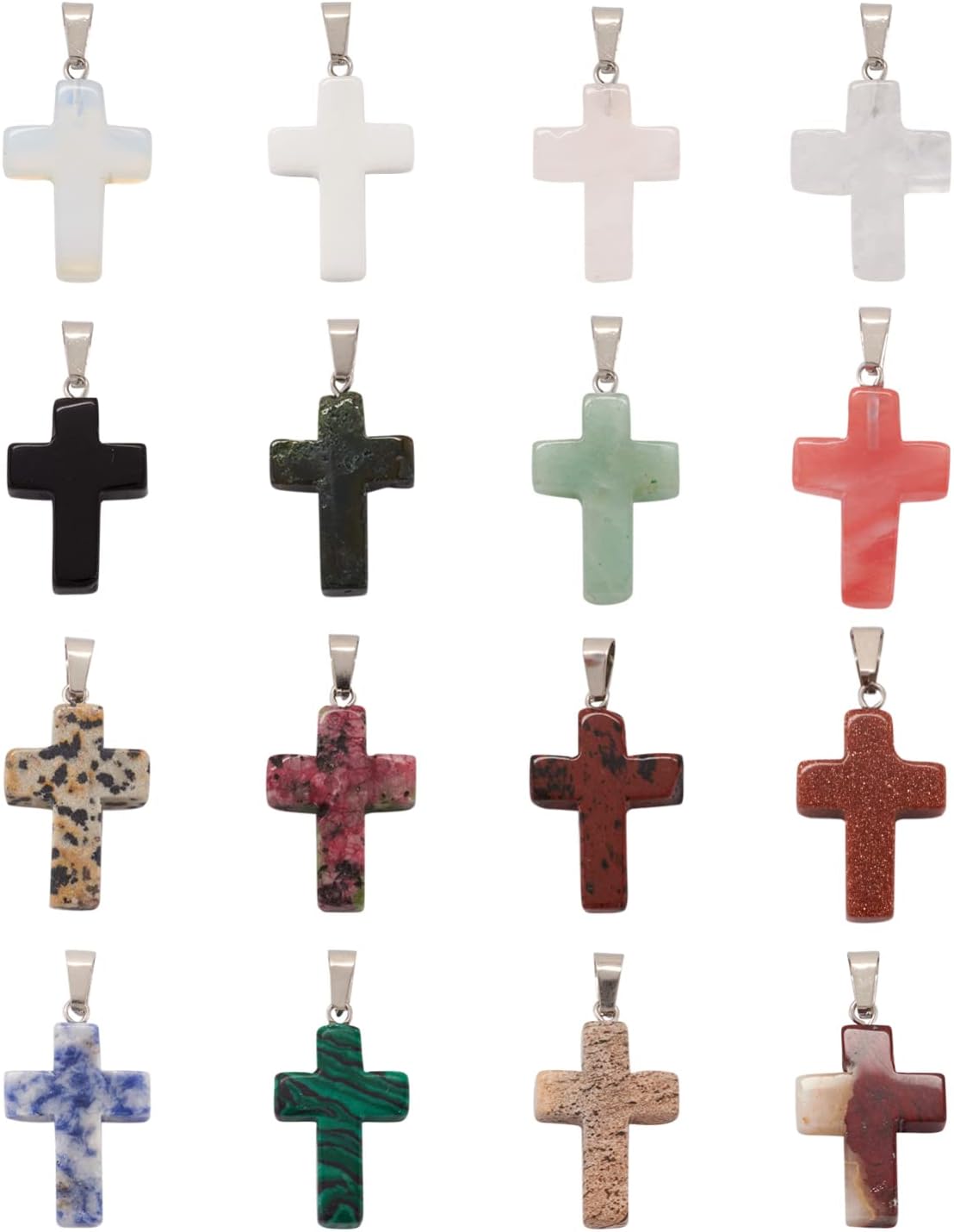 FASHEWELRY 50Pcs Natural Cross Gemstone Pendant Blue Agate Cross Dangle Charms Crystal Healing Stone Charms for DIY Jewelry Making