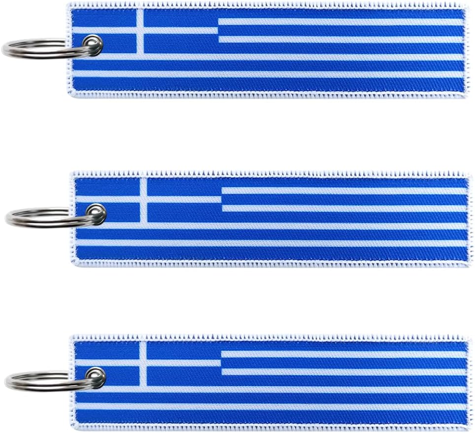 JAVD Greece Flag Keychain Tag with Key Ring - Keys, Cars, Motorcycles, Backpacks, Luggage and Gifts - EDC (3 Pack)