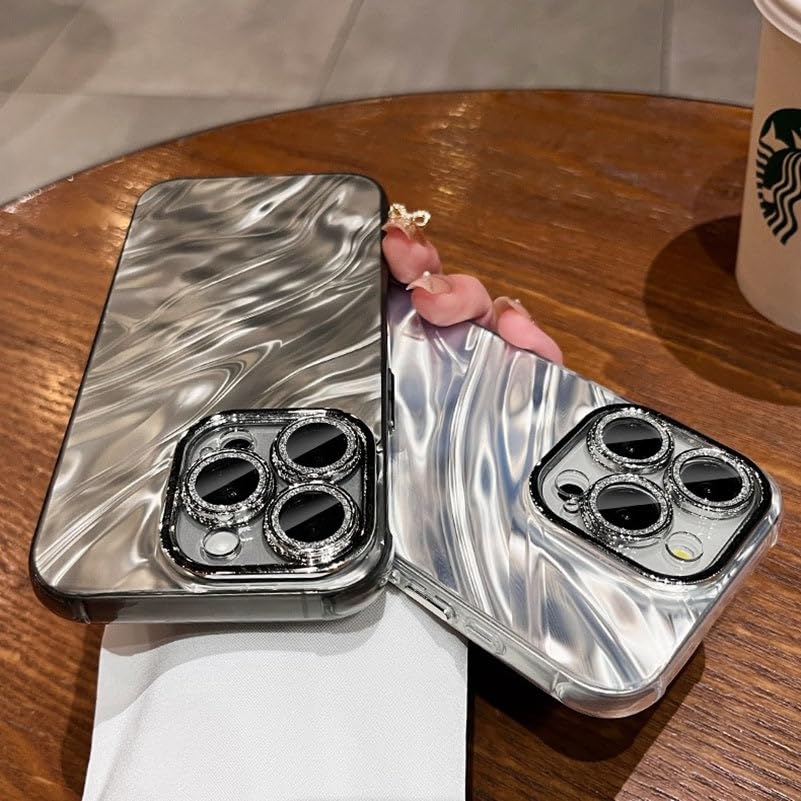 Image of COVERLY for iPhone 12 Pro Hot Diamond Ring Lens Film Camera Protection Phone Case, Luxury 3D Laser Cut Water Ripple Mirror Gradient Glitter Colorful Hard Mobile Cover for Apple iPhone 12 Pro (Black)