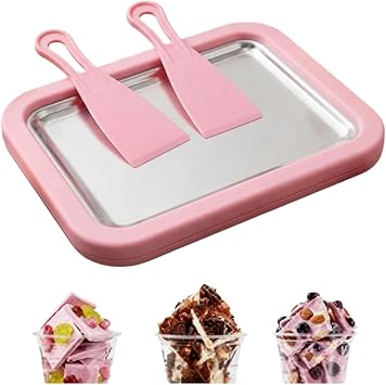 Portable Rolled Ice Cream Maker for Home Use, 2-in-1 Ice Cream Roll Maker Machine with 2 Scrapers & Cold Plate, Mini Ice Cream Tray & Board Kit for couple and Family, Makes Frozen Yogurt Gelato Pink
