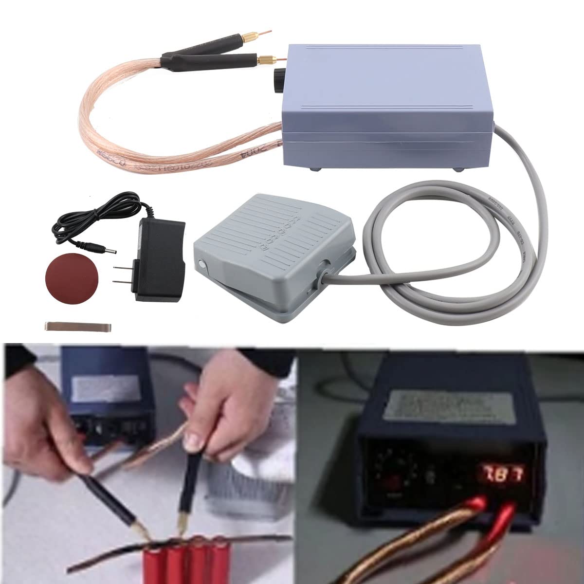 Cozyel 5000W Mini Spot Welder DIY Kit, 18650 Battery Spot Welding Pen Tools Battery Spot Welder w/Foot Switch, Adjustable Battery Welding Soldering Machine for 0.1-0.2mm Nickel Strip 18650 Battery