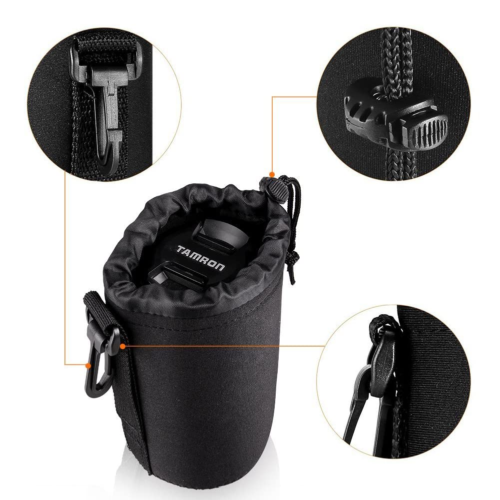 Sacchetti Lenti, Custodia per Obiettivo Set per Proteggere Lenti Dslr, Custodia Protettiva per Obiettivi Fotografici, in Neoprene, Impermeabili, Compatibile con Canon, Nikon, Tamron, L + M, 2 Pezzi