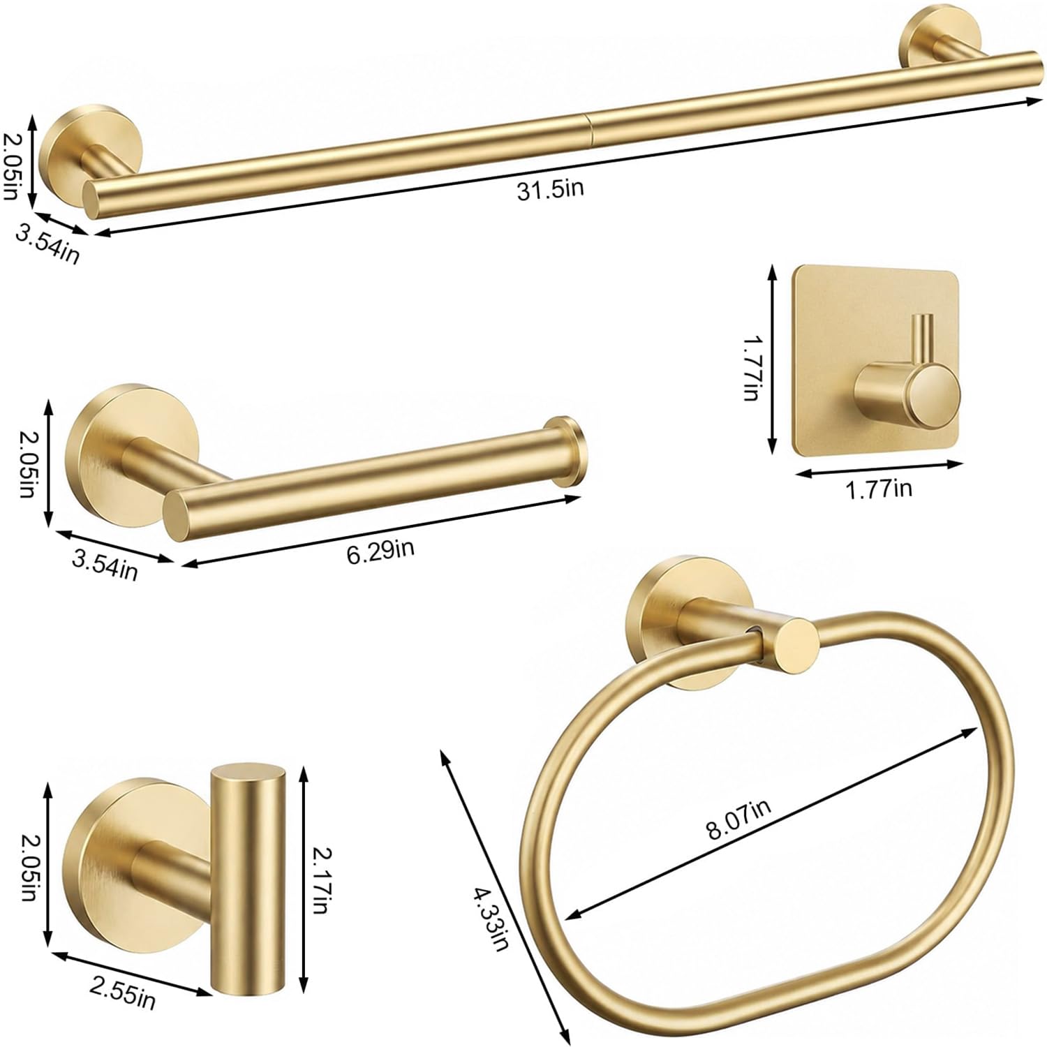 Brushed Gold Bathroom Accessories Set, 7 Pieces Gold Towel Bar Bathroom Hardware Set, 31.5 Inch Towel Racks for Bathroom, SUS304 Stainless Steel Bathroom Towel Holder Toilet Paper Holder Wall Mounted — Amazon image 7