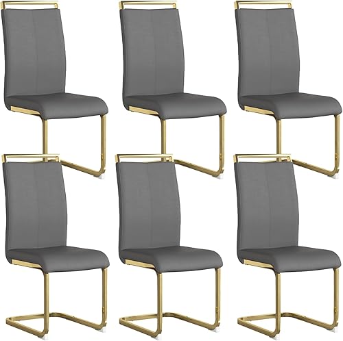 Miniatura 57 de Baysitone Juego de 4 sillas de comedor modernas, sillas laterales para cocina, con respaldo alto acolchado de piel sintética, para habitación, Gris