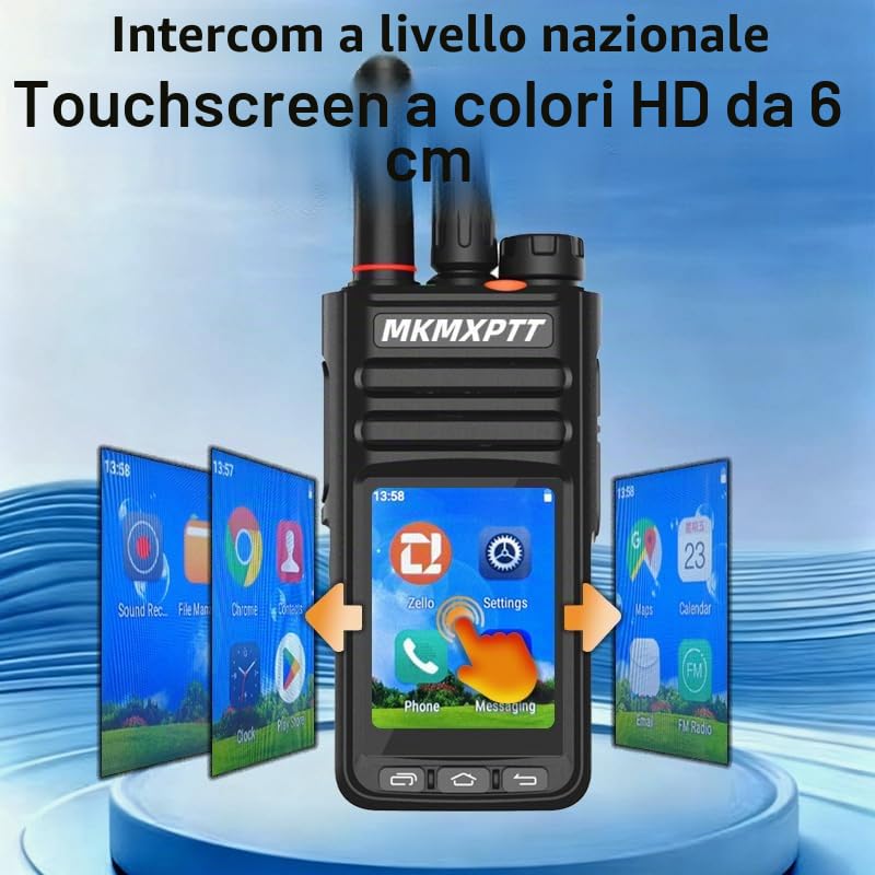 walkie-talkie globale HD, touchscreen TFT da 6,1 cm, Android 9.0, WLAN, Bluetooth, GPS, supporto 2G/3G/4G