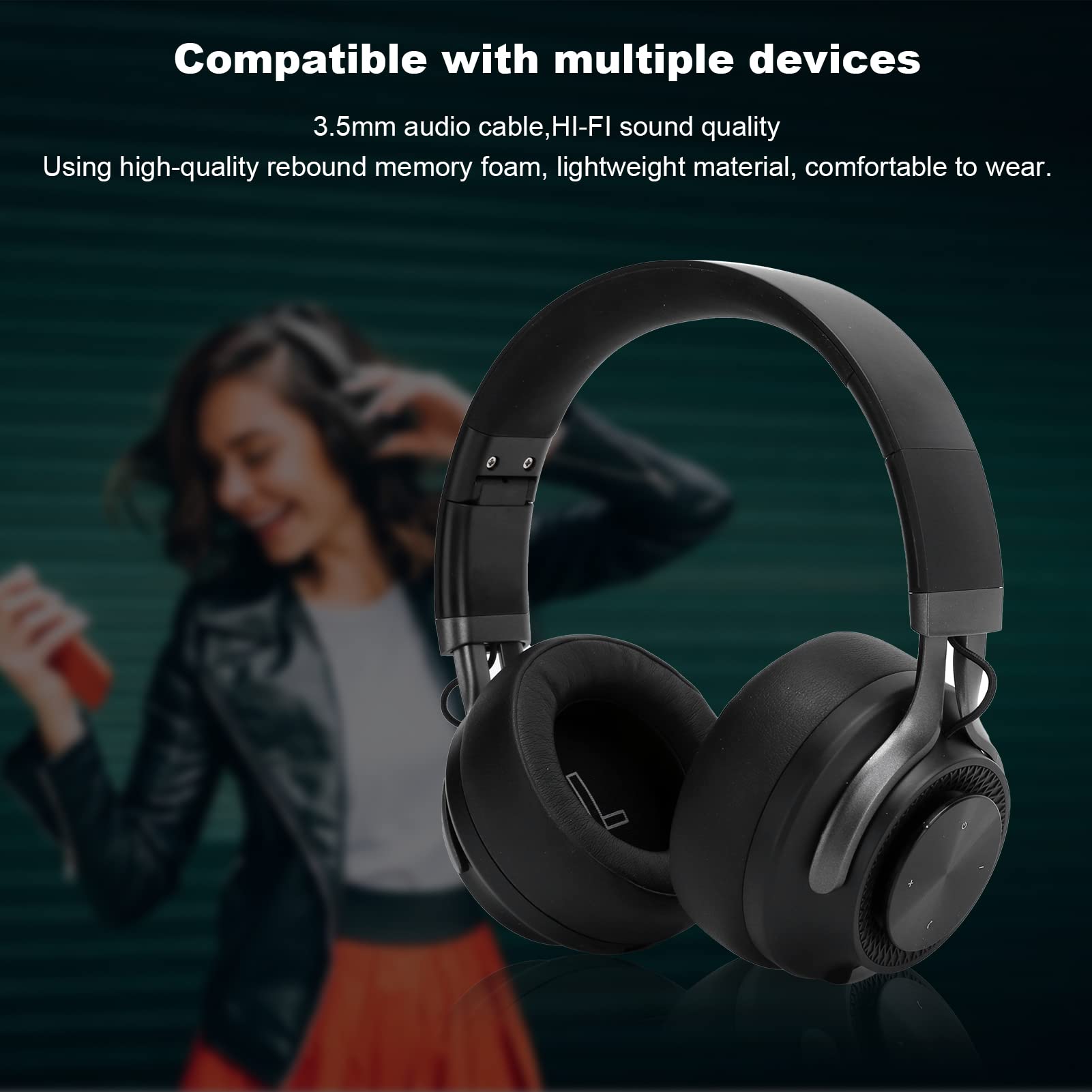 Bezprzewodowe Słuchawki Bluetooth, Słuchawki z aktywną redukcją Szumów ANC, Składane, Lekkie Słuchawki Nauszne, z Kablem 3,5 Mm, Pudełko do Przechowywania, do Podróży, Sportu, Gier