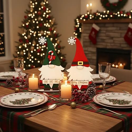 Miniatura 6 de HH Family Juego de 3 decoraciones de mesa de Navidad con gnomos de madera, decoración navideña para el hogar, oficina, chimenea, centro de mesa