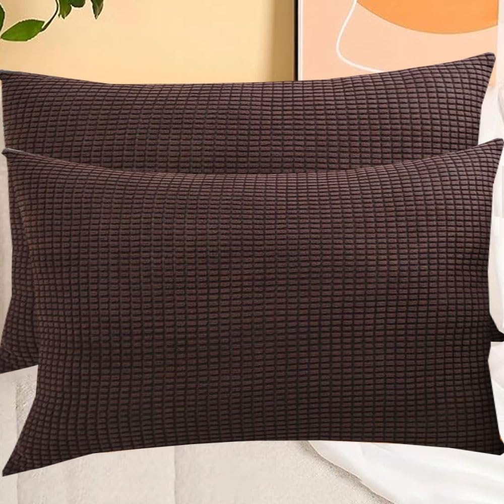 SWJ-swjssb Stretch Corduroy Pillowcases 2 Pack Super King Size Pillow Cases，Soft Decorative Cushion Covers Size Of Customised Invisible Zip, For Living Room Couch Sofa(Coffee,60x60 cm Set Of 2)