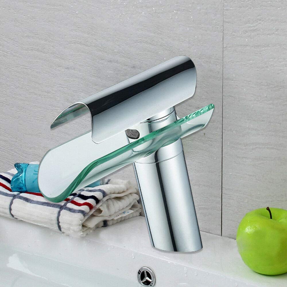 Rubinetto monocomando a cascata in vetro, per bagno e cucina