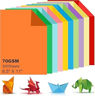 300 Sheets Coloured Paper, 8.5" X 11" Handmade Copy Paper (10 Colors) Double Sided Colored Origami Paper Pastel Paper Cardstock for Kids DIY Art Crafts School Office Colorful Projects (70GSM)