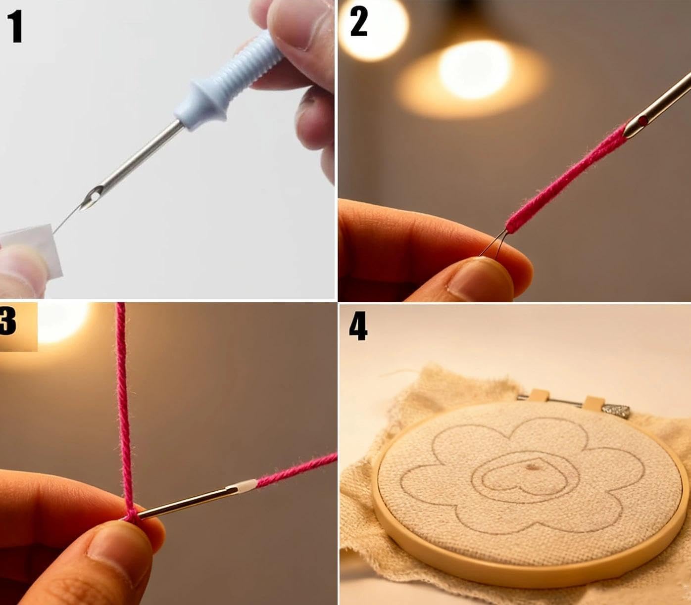 Set di 6 sottobicchieri Punch Needle, set da ricamo per principianti, set da ricamo per adulti con motivi, filato, telaio da ricamo, istruzioni e supporto, per fai da te, punto croce
