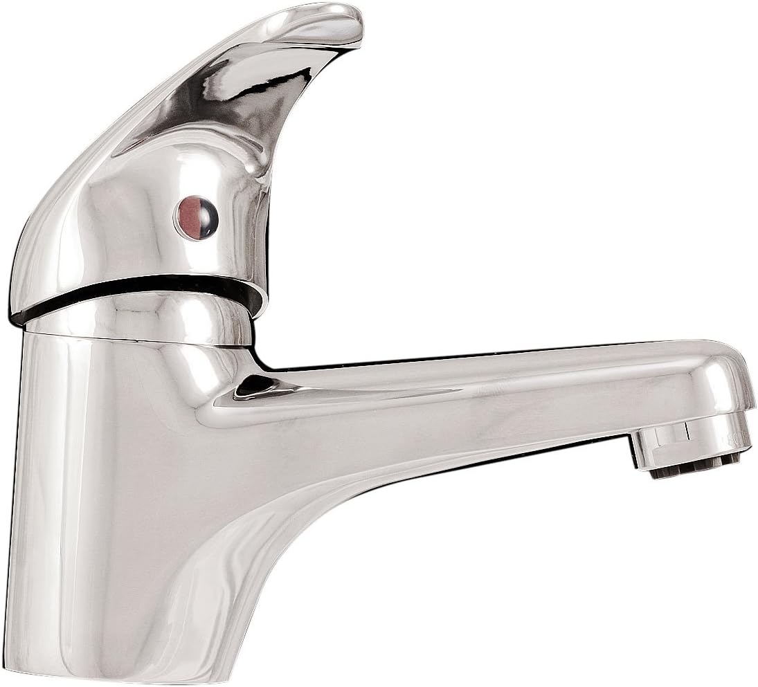 Sanifri SaniMix Series 470010380 Washbasin Mixer Tap Chrome Push-Down Tap with 1 1/4-Inch Metal Eccentric Fitting and Low-Noise 40 mm Sedal Cartridge