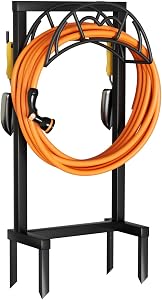 Garden Hose Holder, Freestanding Heavy Duty Water Hose Holder for Outside, Upgraded Metal Hose Stand with 150-Foot Capacity, Detachable Garden Hose Storage Hose Reel Rack, Black