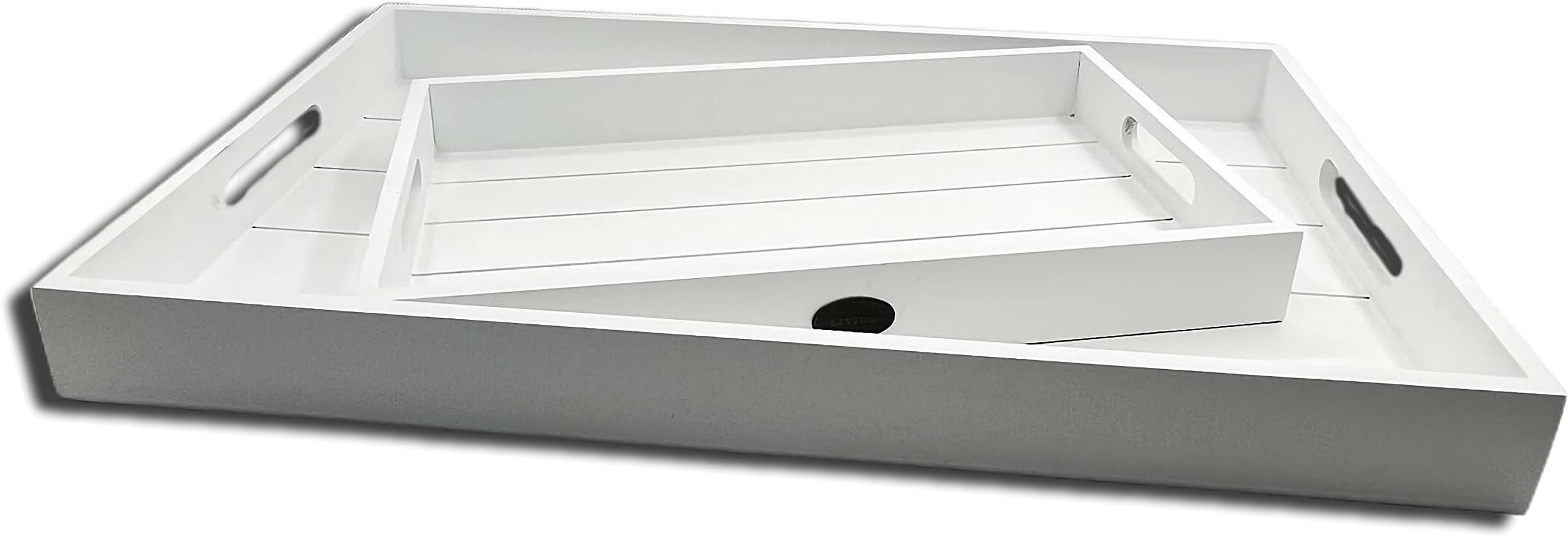 Excellent Houseware Wood Serving Tray White | Rectangle Tray | Set of 2 48cmx30cmx4.5cm