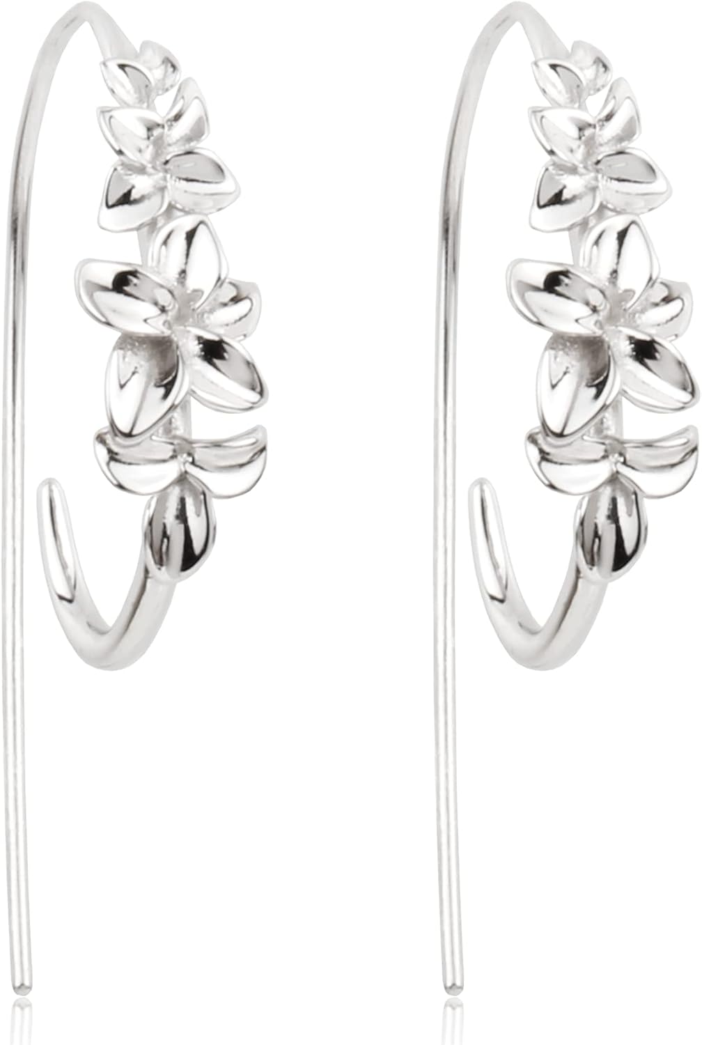 Flower Cluster Threader Earrings Handmade Solid Sterling Silver Pull Through Hoop Earrings for Women