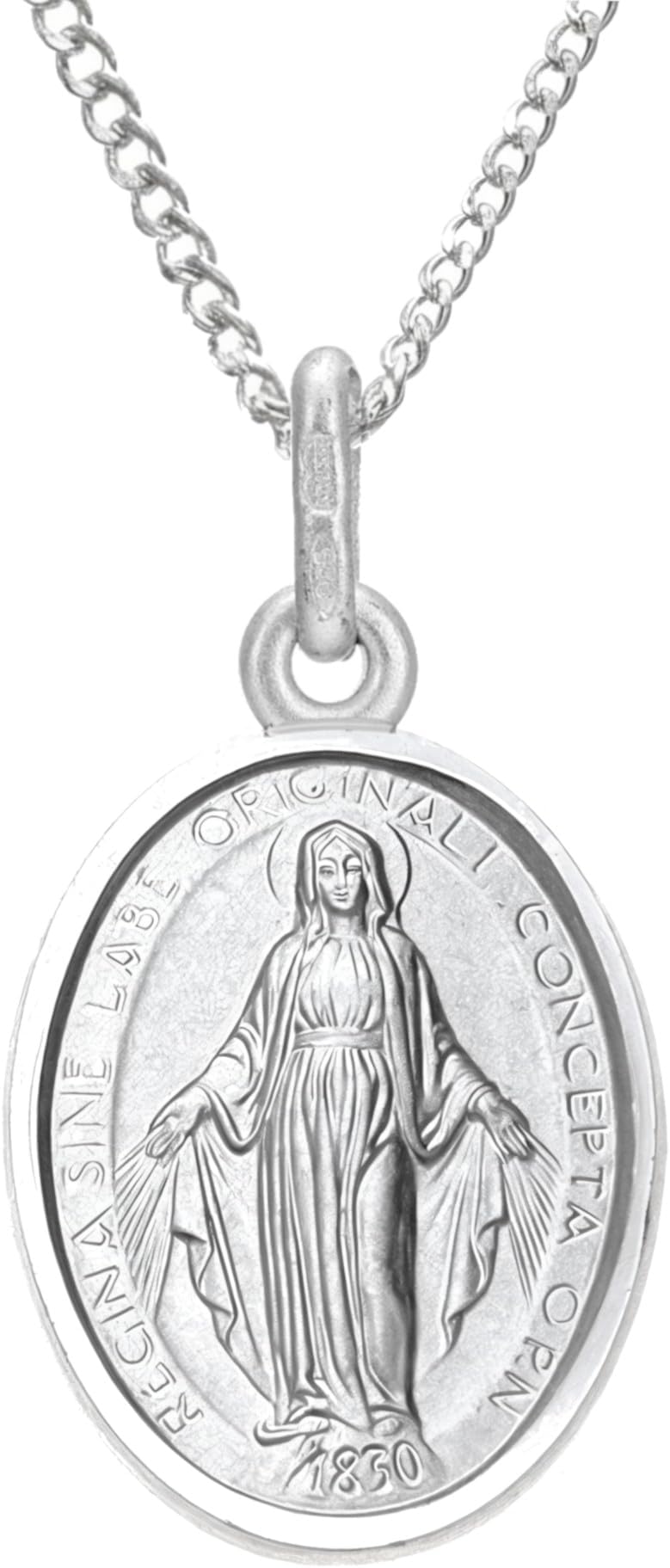 925 Sterling Silver Miraculous Medal Catholic Necklace - 14mm x 10mm Miraculous Medal with 18" Silver Chain & Jewellery Gift Box