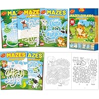Wiooffen 168 Pages Activity Maze Books for Kids Ages 3-8, 6-Pack Travel Games Coloring Books Road Trip Activities Safari Jungle Animals Birthday Party Gifts Favor Supplies, 6 Beginner Level