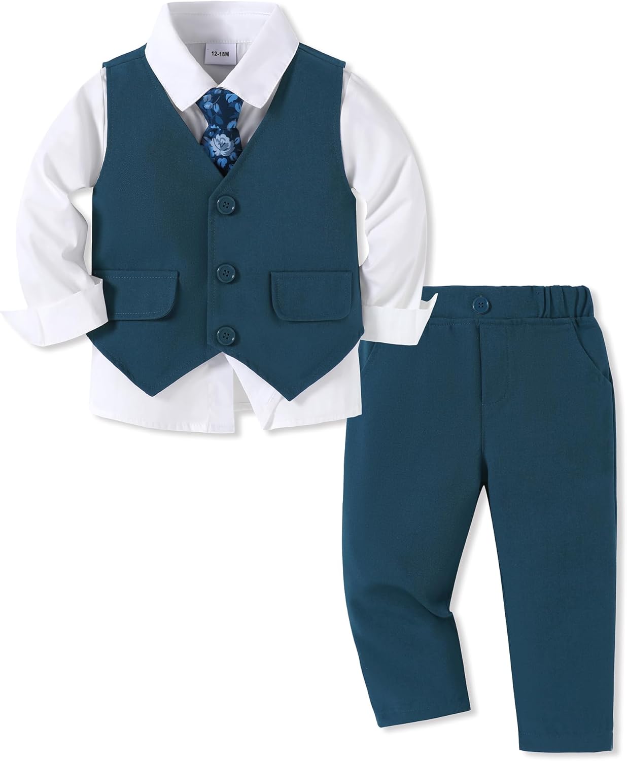 SANMIO Boy Suit Toddler Boys Formal Dress Outfit Shirt+Printed Tie+Vest+Pants Baby Tuxedo Boys Wedding Clothes