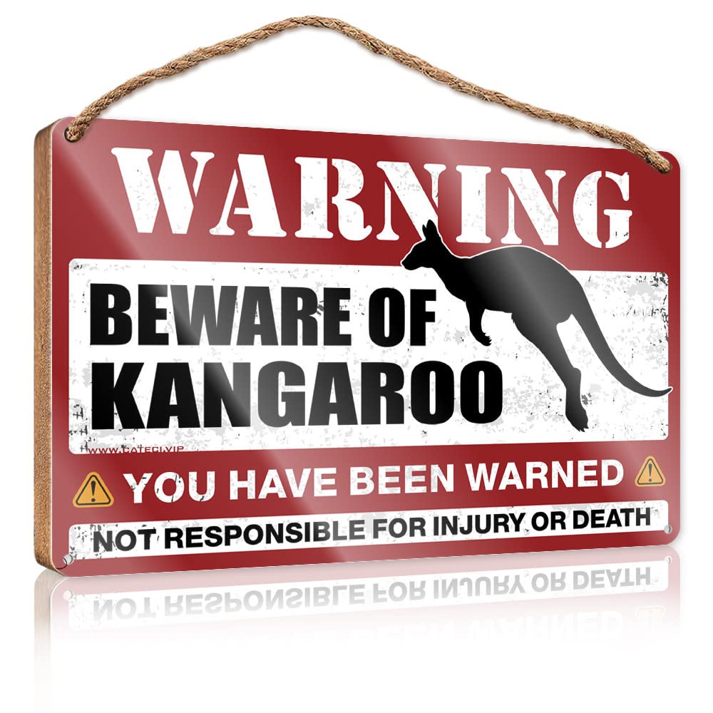 Warning Tin Sign Beware Of Kangaroo Wooden Sign Metal Signs For Bar Man Cave Signs For Men(20X30CM)
