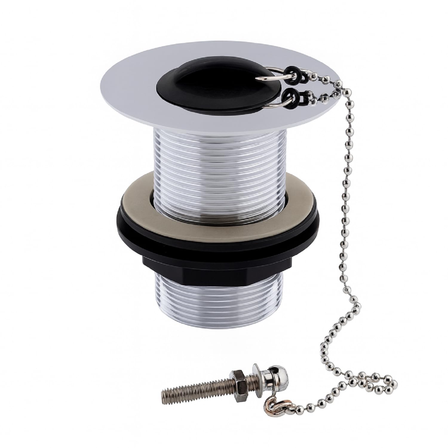 Sink Waste Unslotted Chrome Plated with Plug & Chain for Basins Without Overflow - Durable Metal Construction