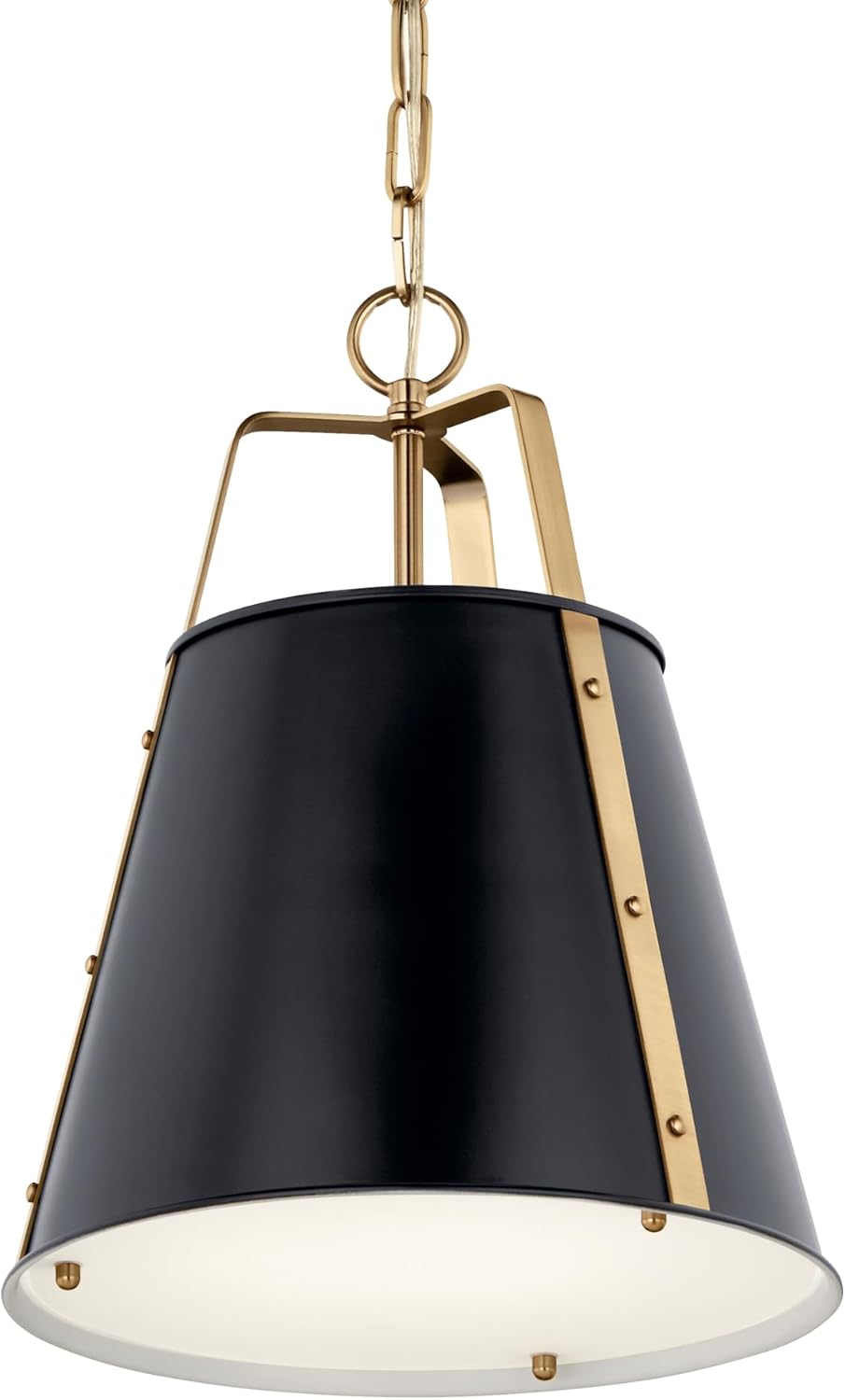 Kichler Etcher 1-Light Pendant, Updated Traditional Light with Etched Painted White Glass Diffuser in Black and Champagne Bronze, for Kitchen or Dining Room (17" x 13"), 52710BK