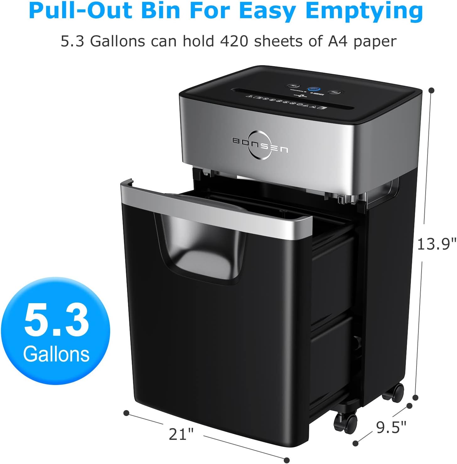 BONSEN 15-Sheet Heavy Duty Paper Shredder for Office, 30-Minute Running Time Cross-Cut Shredder with 5.3-Gallon Pull Out Basket, Anti-Jam & Quiet Shredder for Home Office (S3102) : Office Products