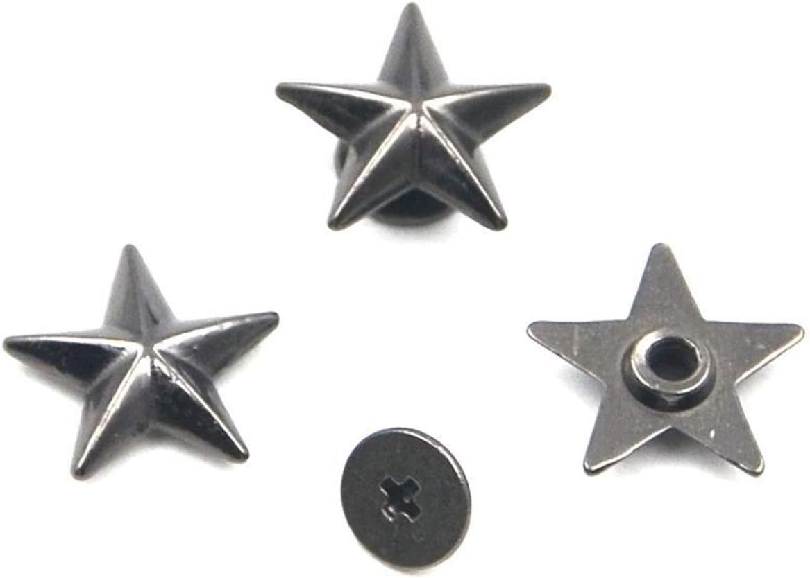10pcs Metal Star Rivets Studs Spikes Spots Buttons LeatherCraft DIY for Belt Bag Scrapbooking Shoes Cap Tags Clothes Accessories (Color : Black)