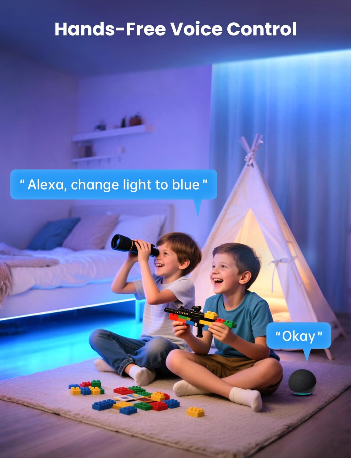 RGB+IC LED Strip Light, 32.8ft Smart LED Light for Bedroom, Bluetooth APP Control, Color Changing LED Strip Lighting, 44 Scene Modes, Music Sync, TV Backlight Behind Strip, Home Decor, Gaming Room